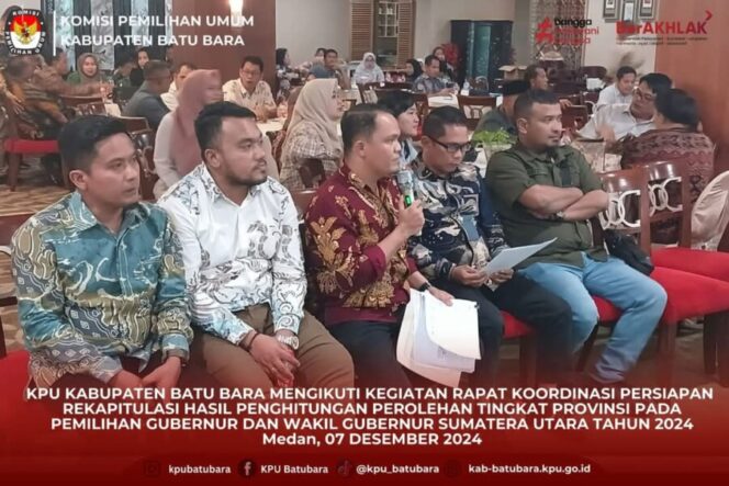 KPU Batu Bara Ikuti Rakor Rekapitulasi Penghitungan Suara Tingkat Provsu